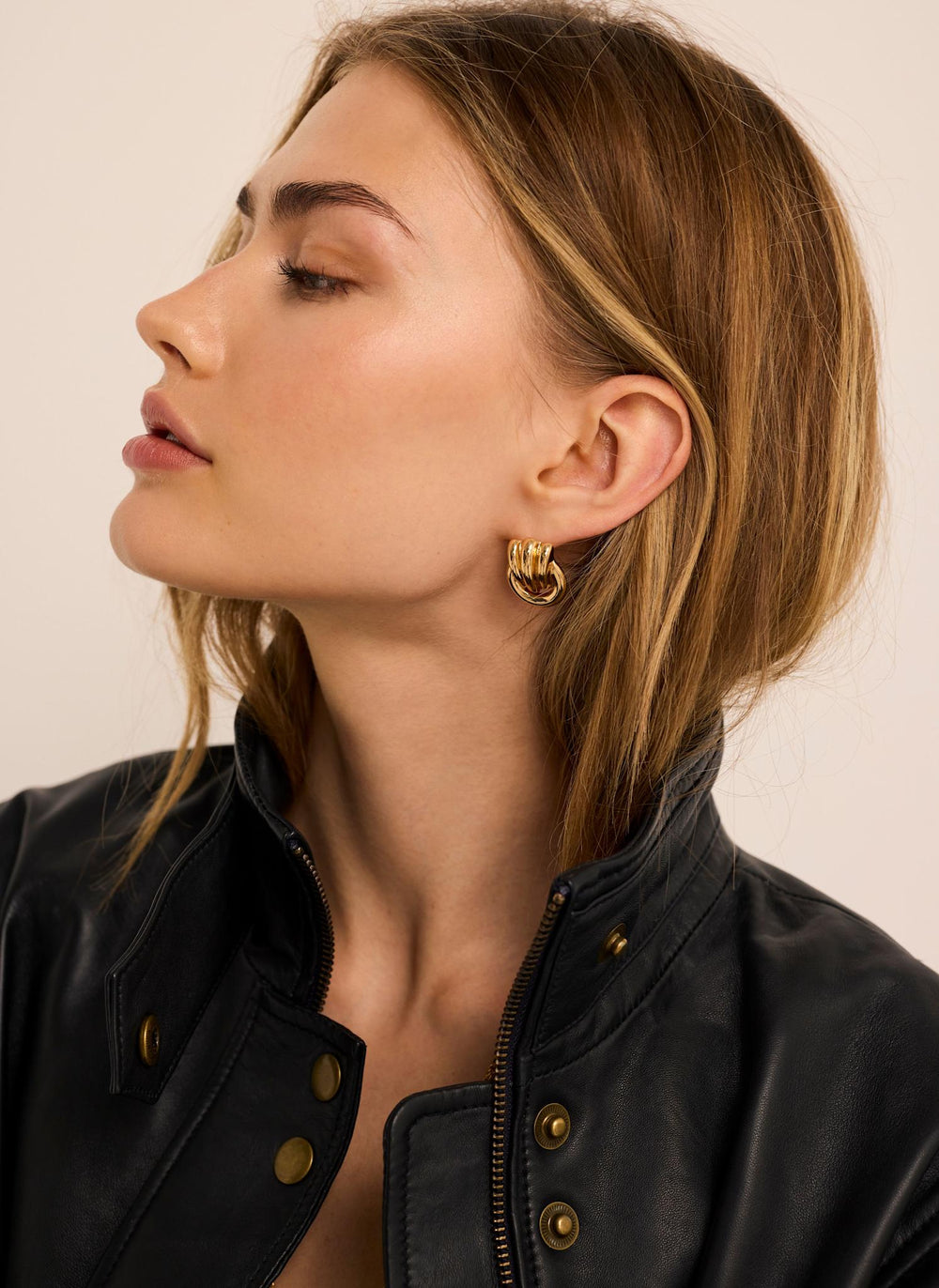 Gold Tone Ridged Hoop Stud Earrings