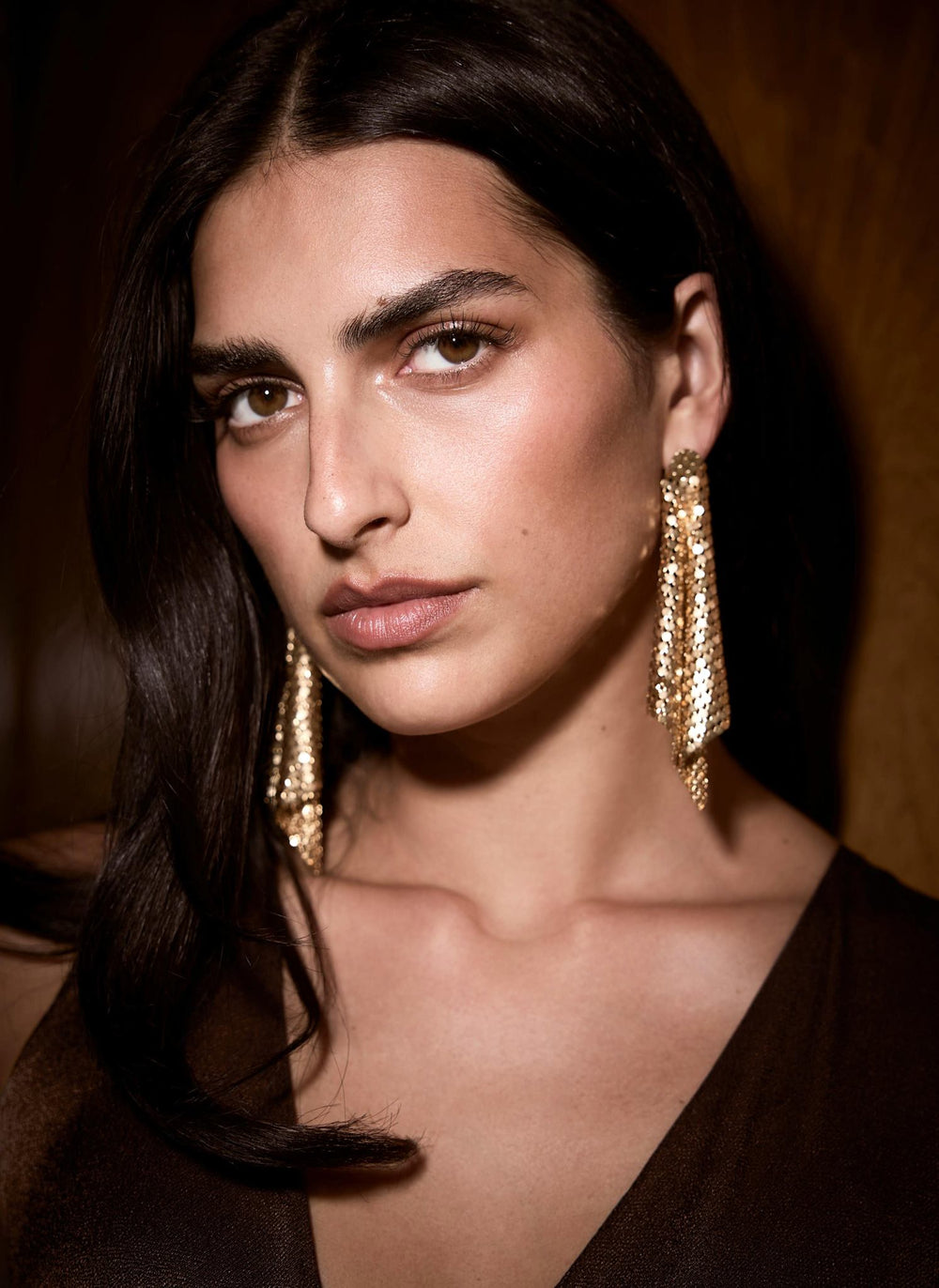 Gold Tone Chainmail Drop Earrings