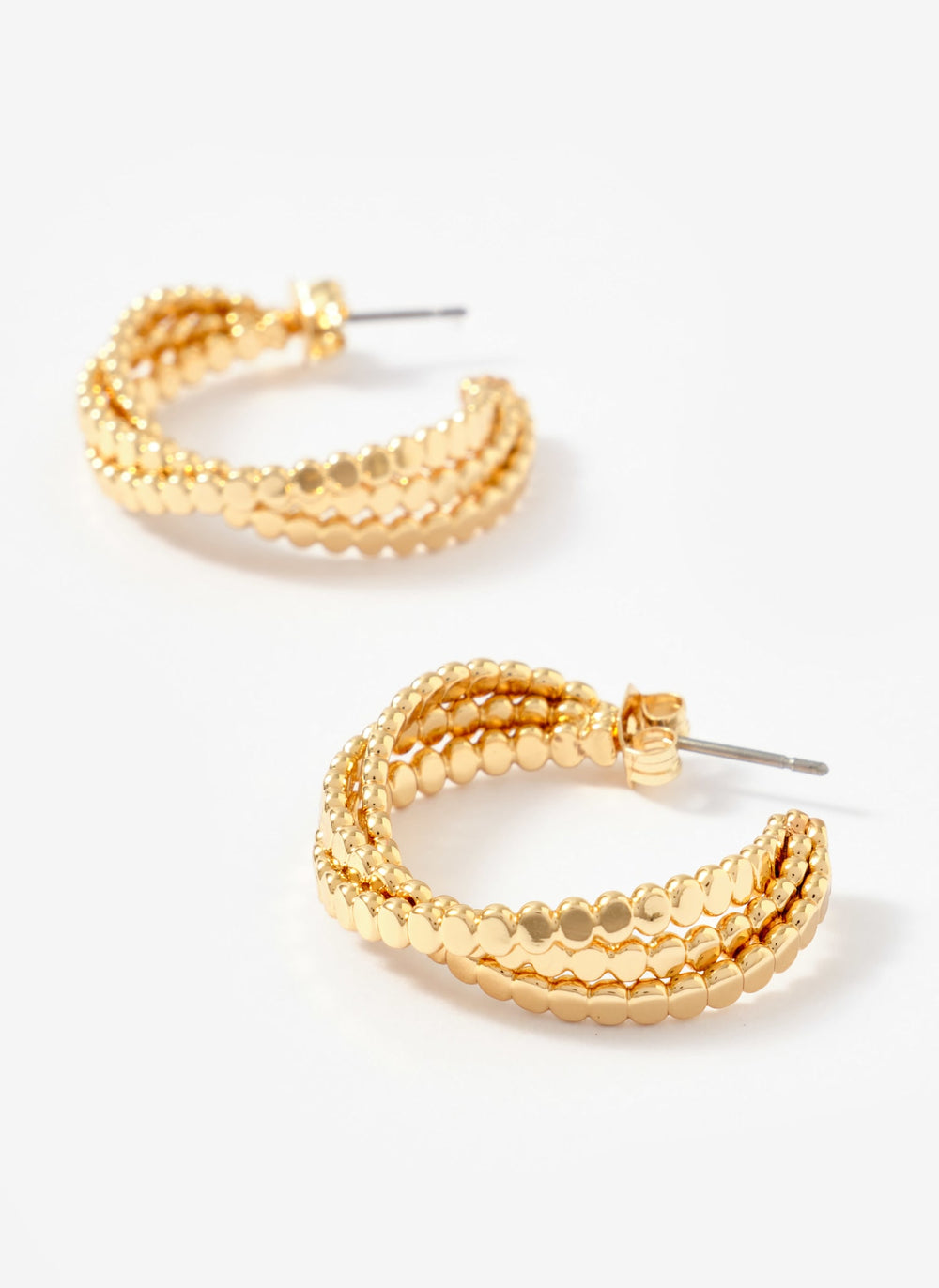 Gold Tone Crossover Hoop Earrings