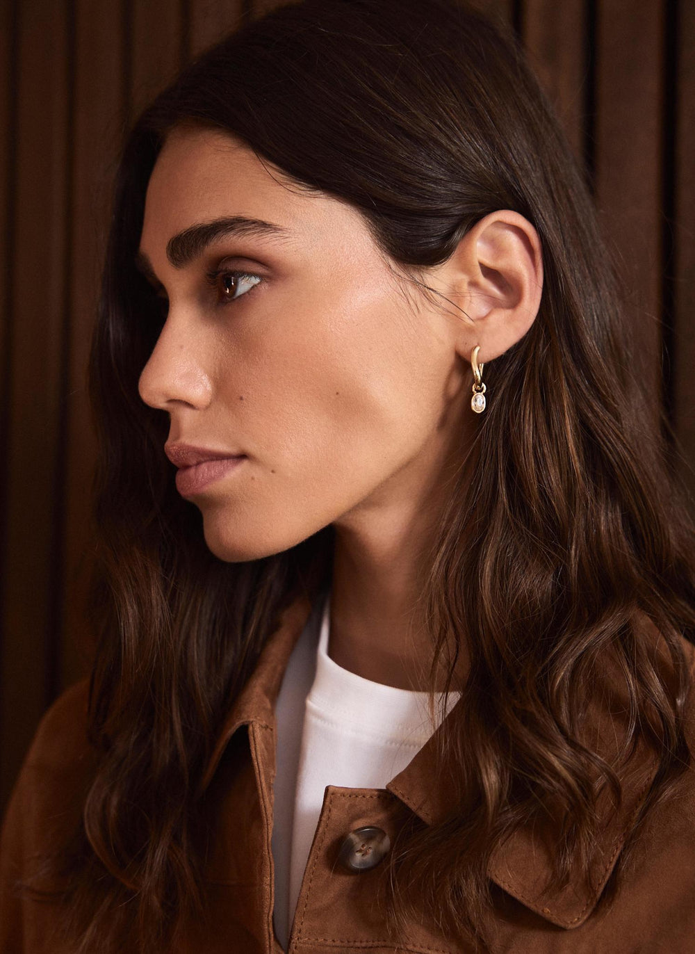 Gold Tone Crystal Drop Hoop Earrings