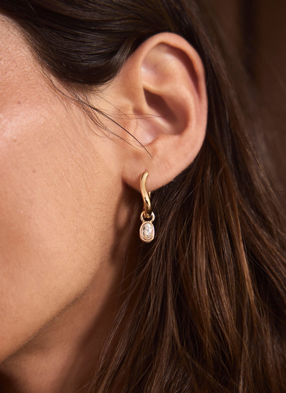 Gold Tone Crystal Drop Hoop Earrings
