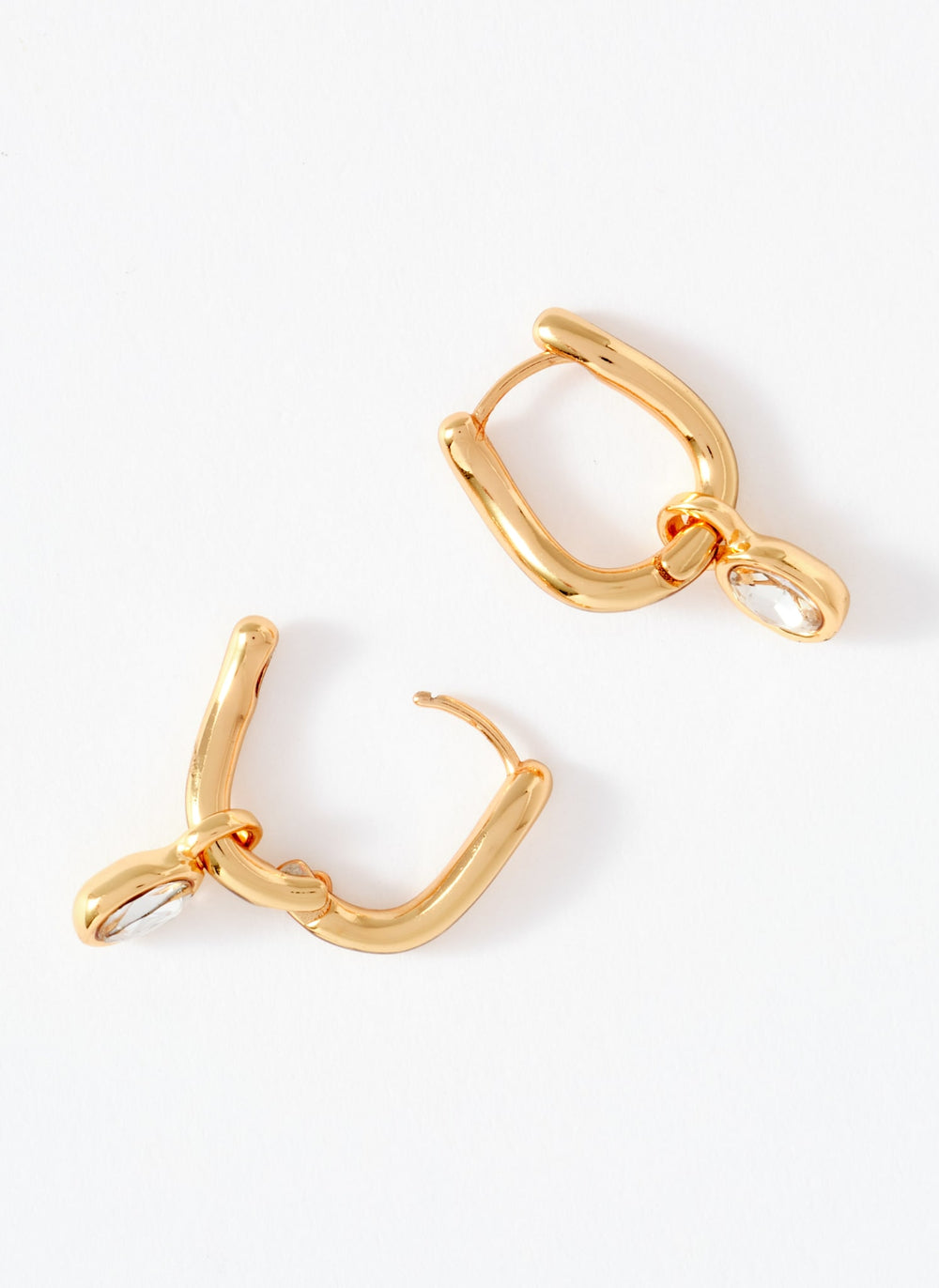 Gold Tone Crystal Drop Hoop Earrings