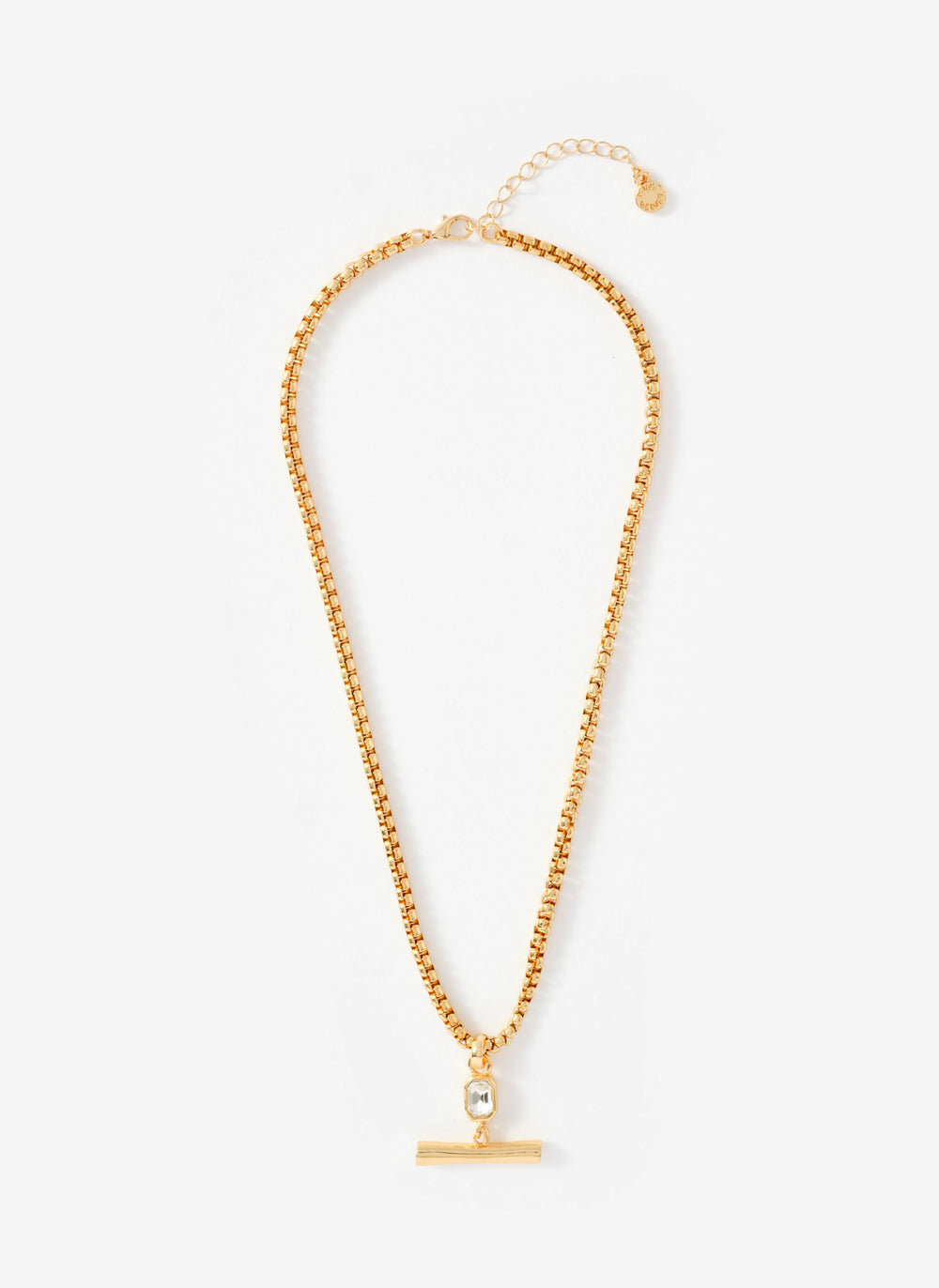 Gold Tone Crystal T Bar Necklace