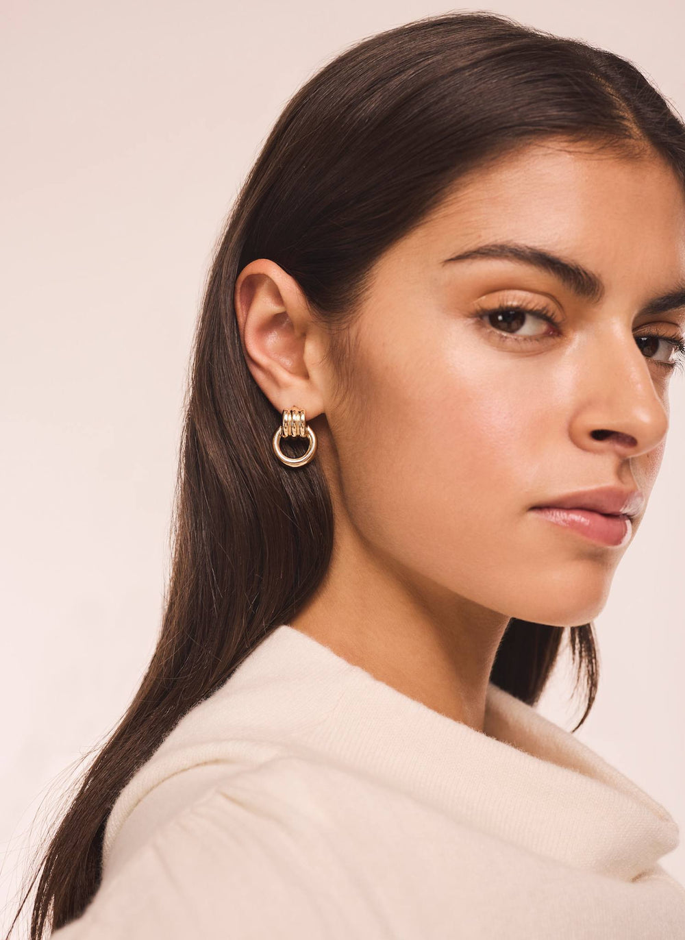 Gold Tone Link Hoop Earrings