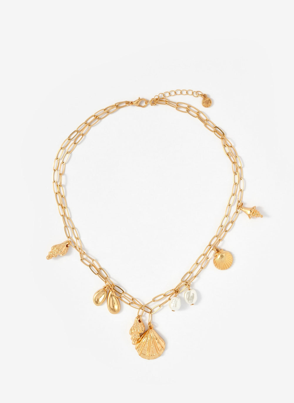 Gold Tone Double Layered Charm Necklace