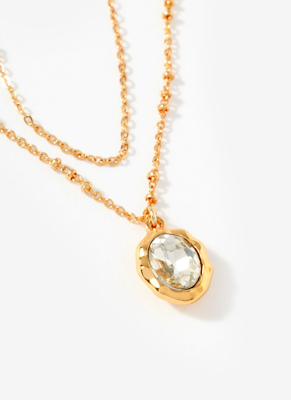 Gold Tone Layered Crystal Stone Necklace
