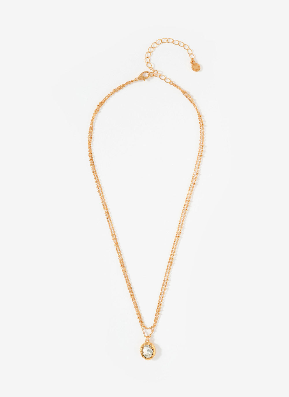Gold Tone Layered Crystal Stone Necklace