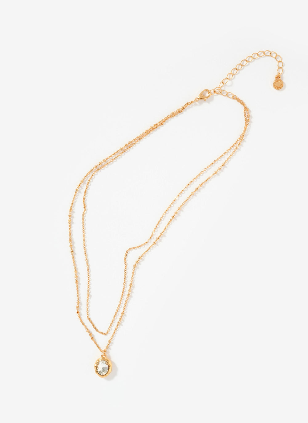 Gold Tone Layered Crystal Stone Necklace