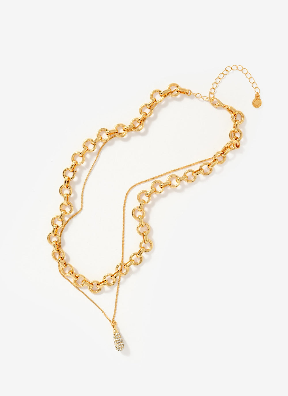 Gold Tone Pave Drop Layered Necklace