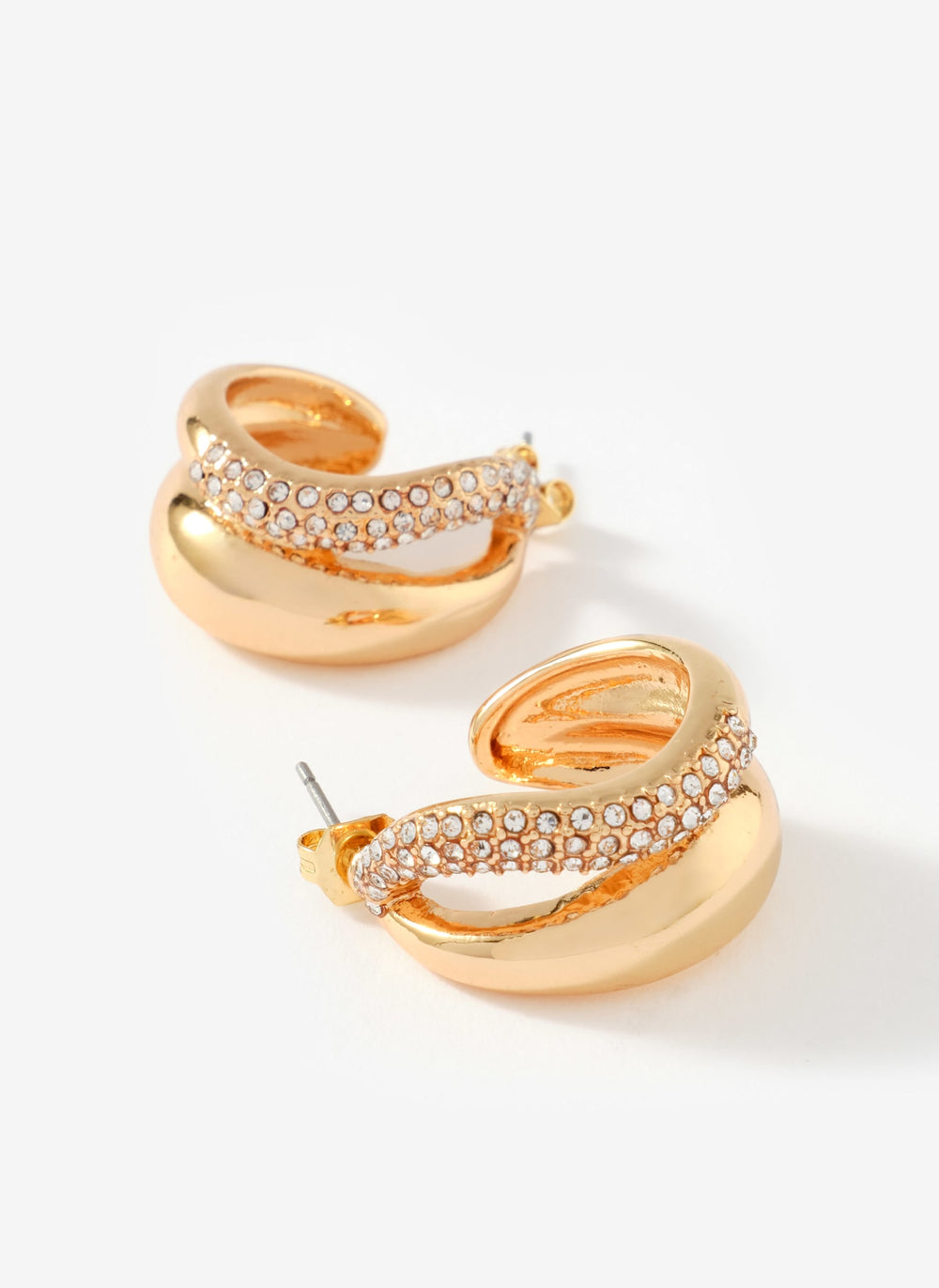 Gold Tone Pave Wave Hoop Earrings