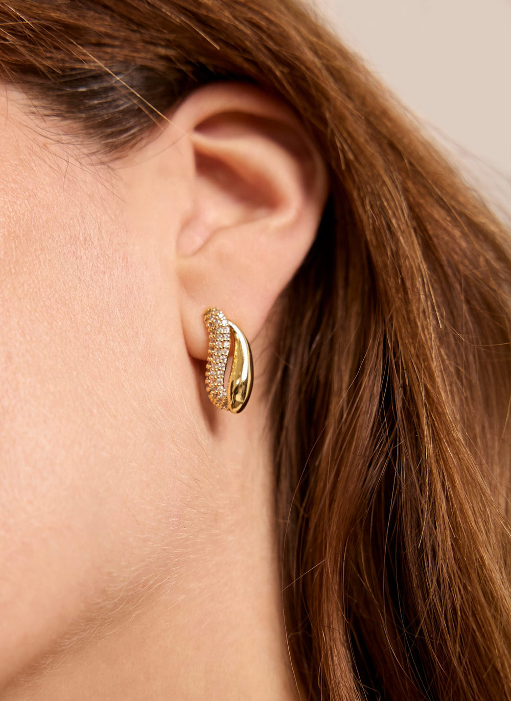 Gold Tone Pave Wave Hoop Earrings