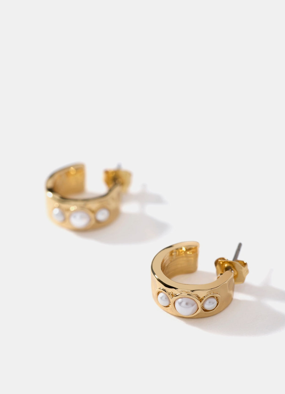 Gold Tone Pearl Mini Hoop Earrings