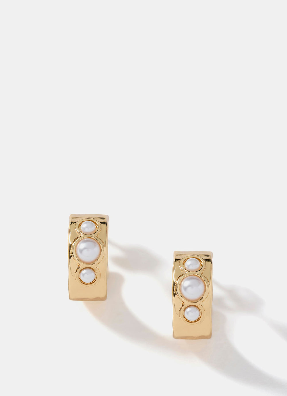 Gold Tone Pearl Mini Hoop Earrings
