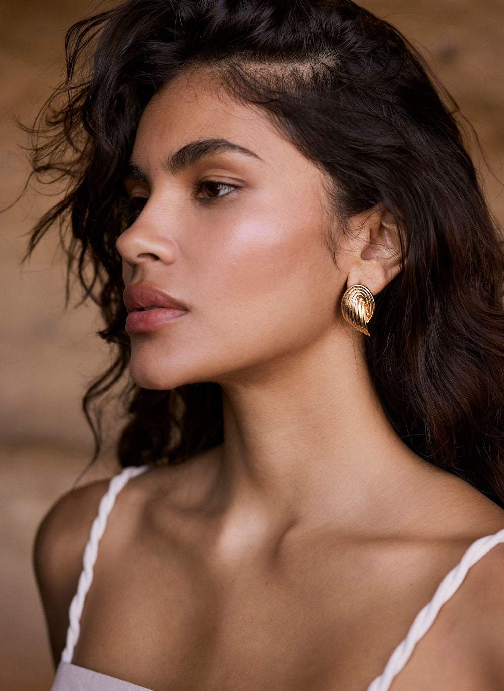 Gold Tone Ridged Wing Earrings