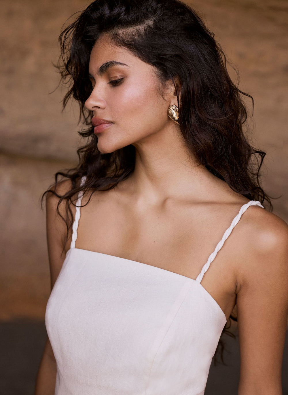 Gold Tone Ridged Wing Earrings