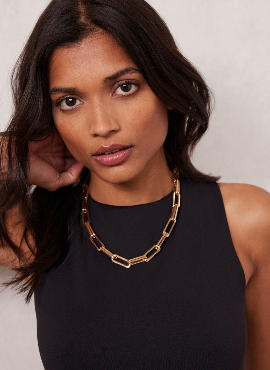 Gold Tone Square Link Necklace Mint Velvet