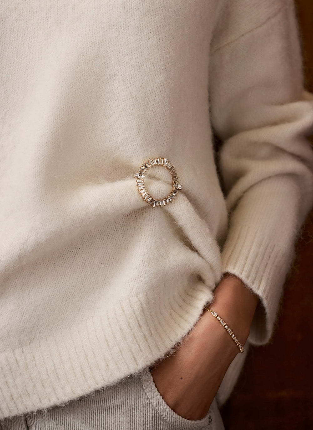Gold Tone Crystal Statement Brooch