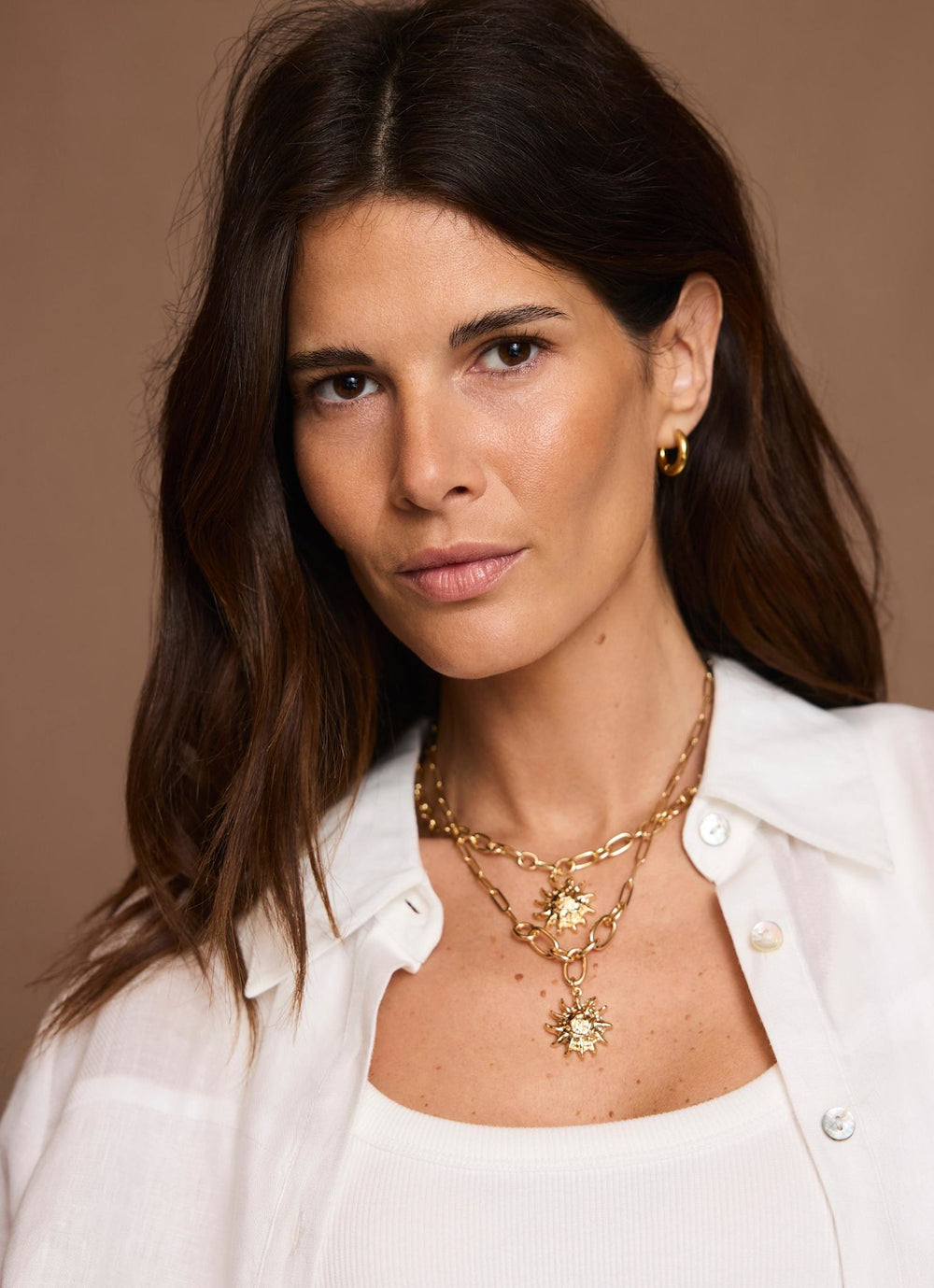 Gold Tone Double Layered Sun Necklace