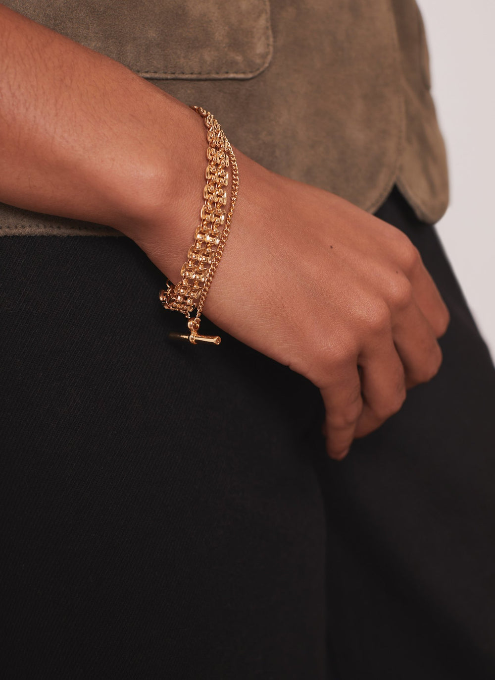 Gold Tone Layered T Bar Bracelet