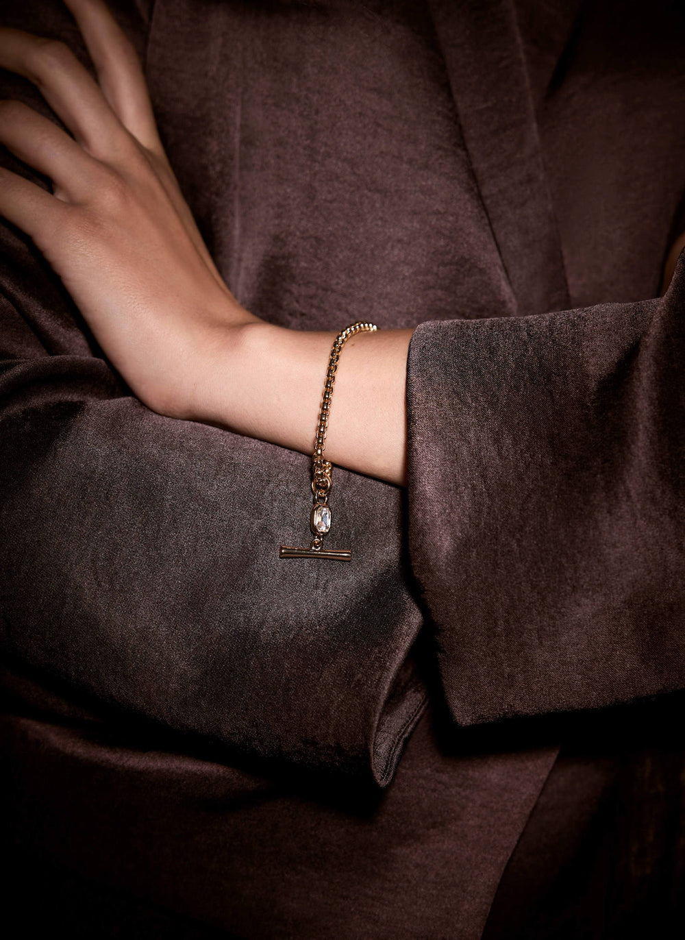 Gold Tone T Bar Crystal Bracelet