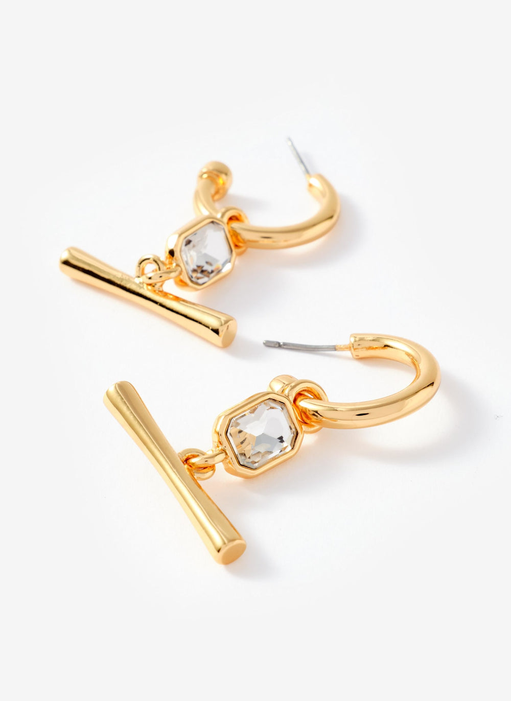 Gold Tone T Bar Hoop Earrings