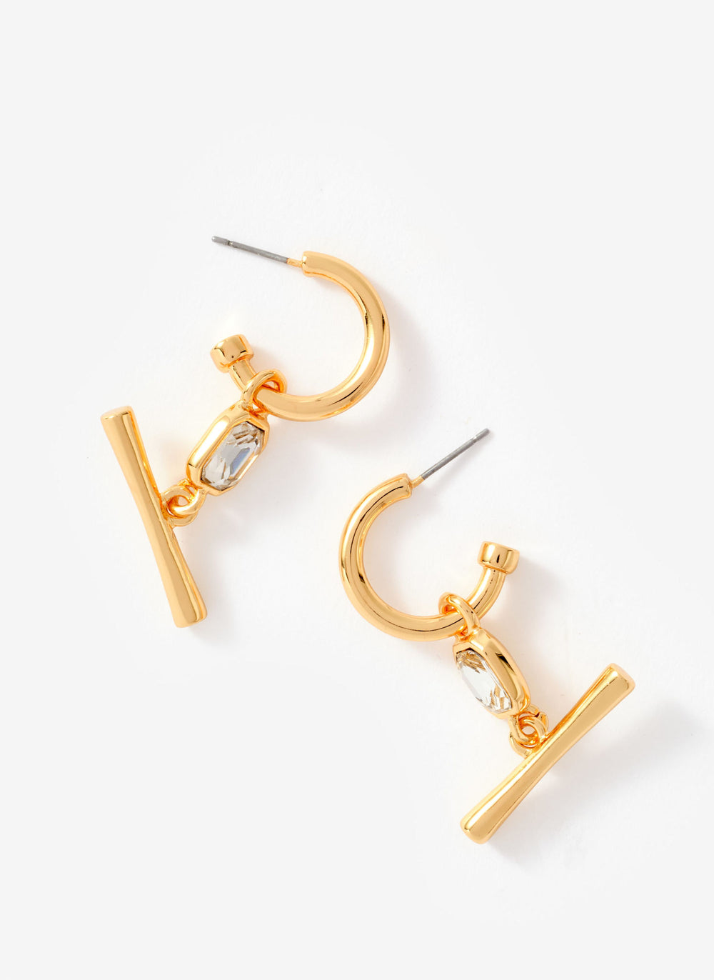 Gold Tone T Bar Hoop Earrings