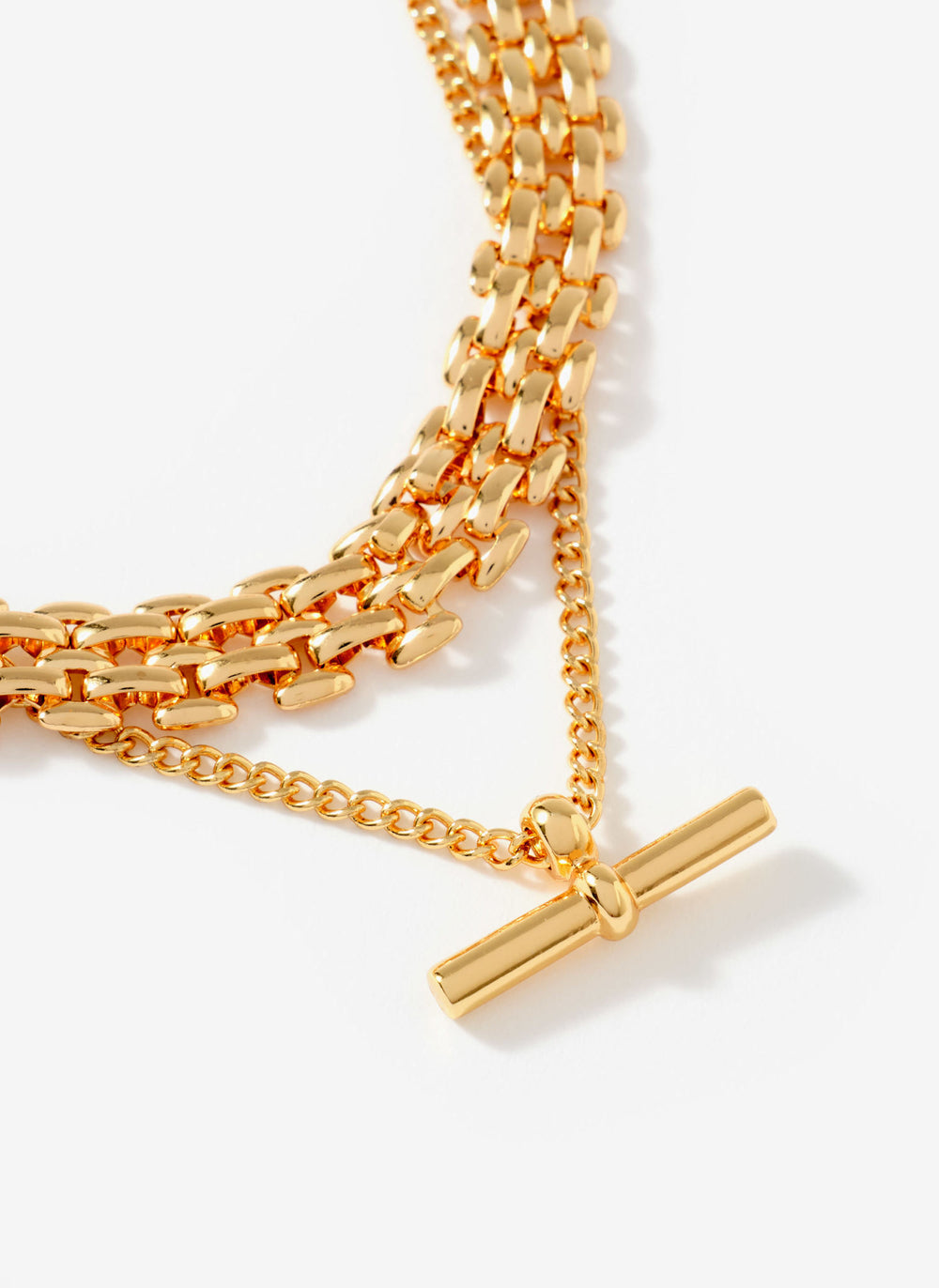 Gold Tone Layered T Bar Necklace
