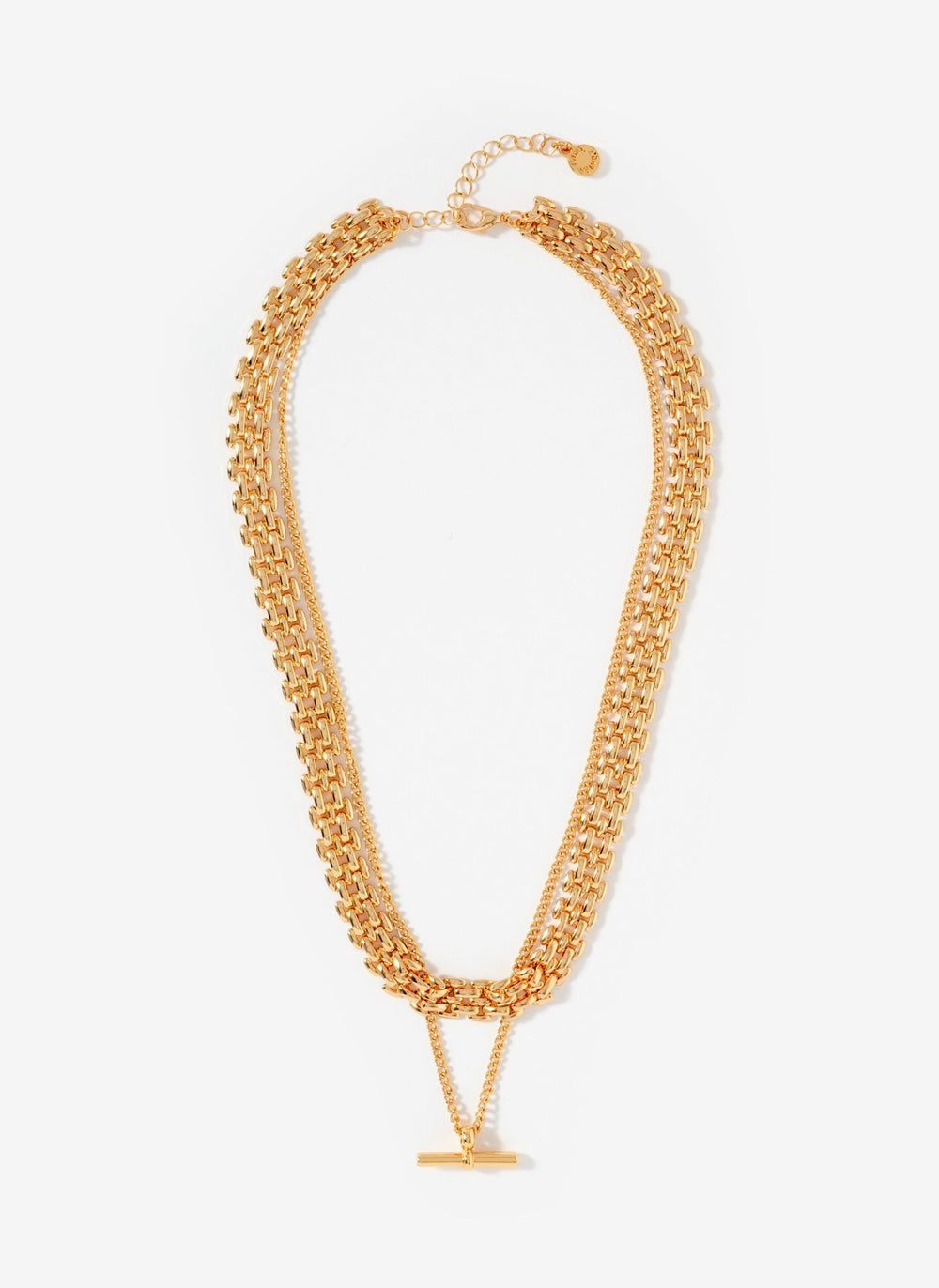Gold Tone Layered T Bar Necklace