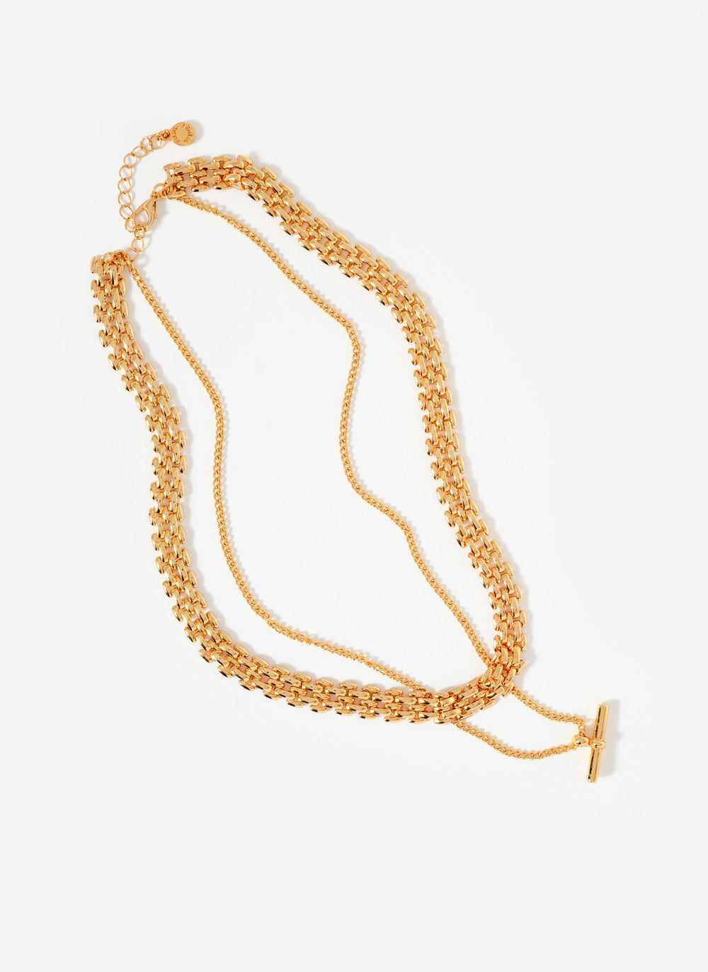 Gold Tone Layered T Bar Necklace