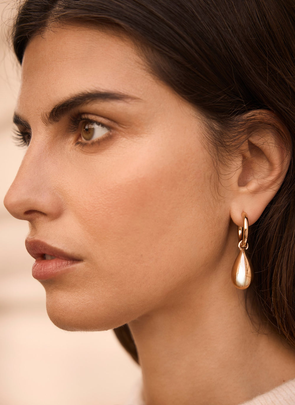 Gold Tone Teardrop Hoop Earrings