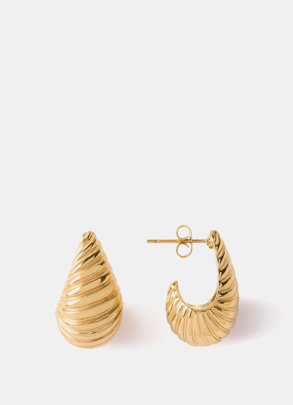 Gold Plated Stainless Steel Ribbed Curve Earrings
