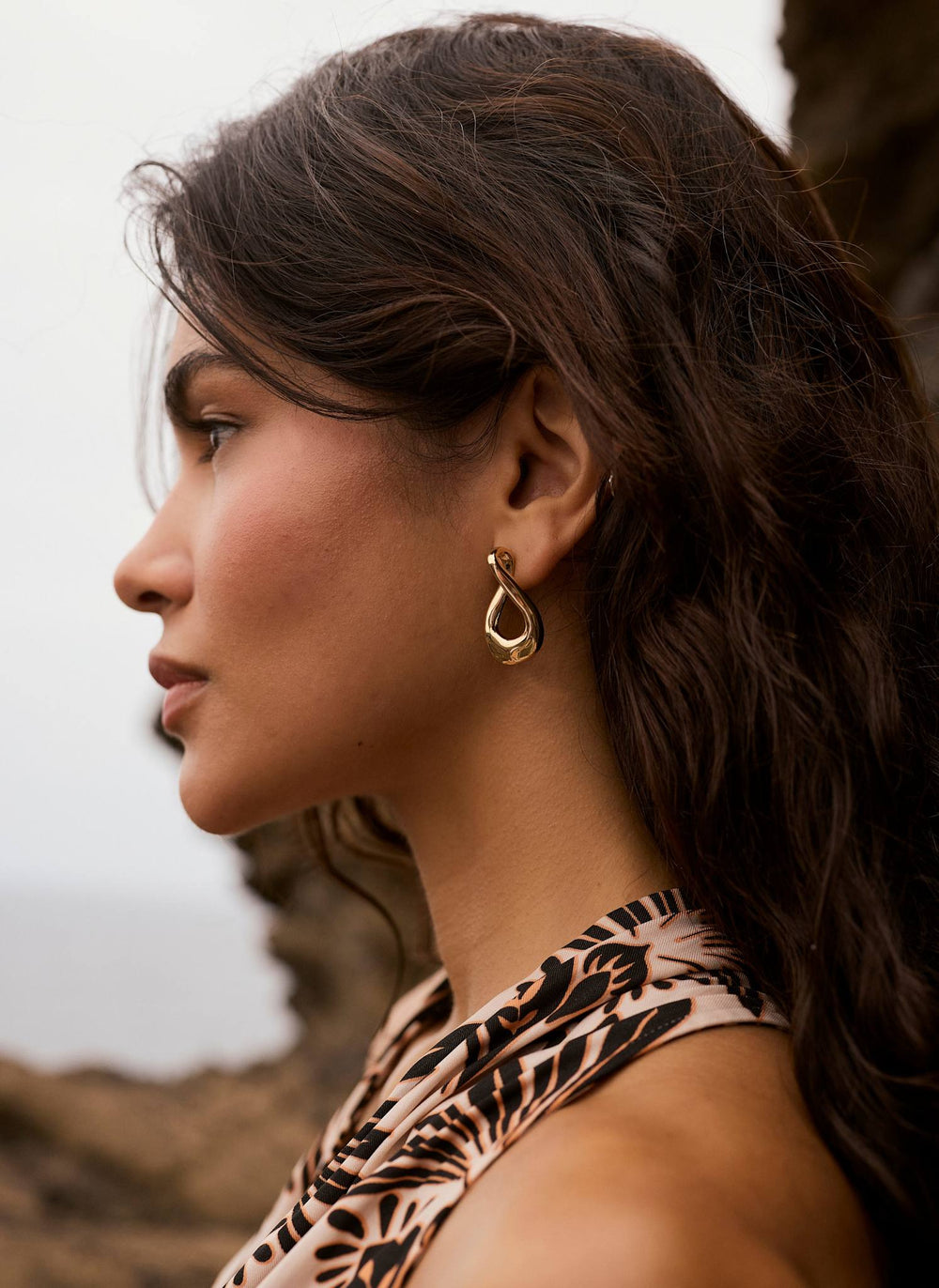 Gold Tone Sculpted Wave Earrings