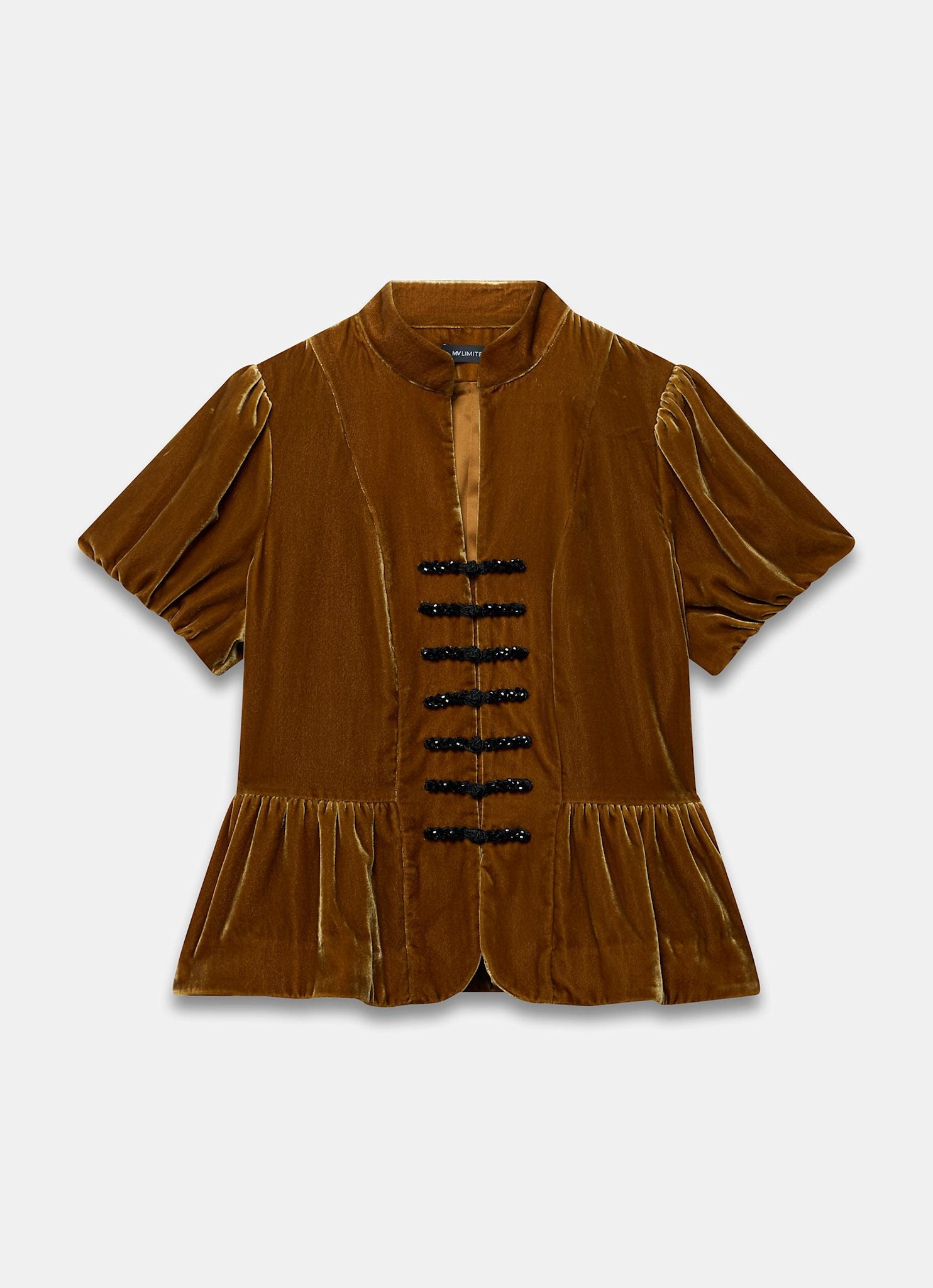 Gold Velvet Mandarin Collar Peplum Top – Mint Velvet