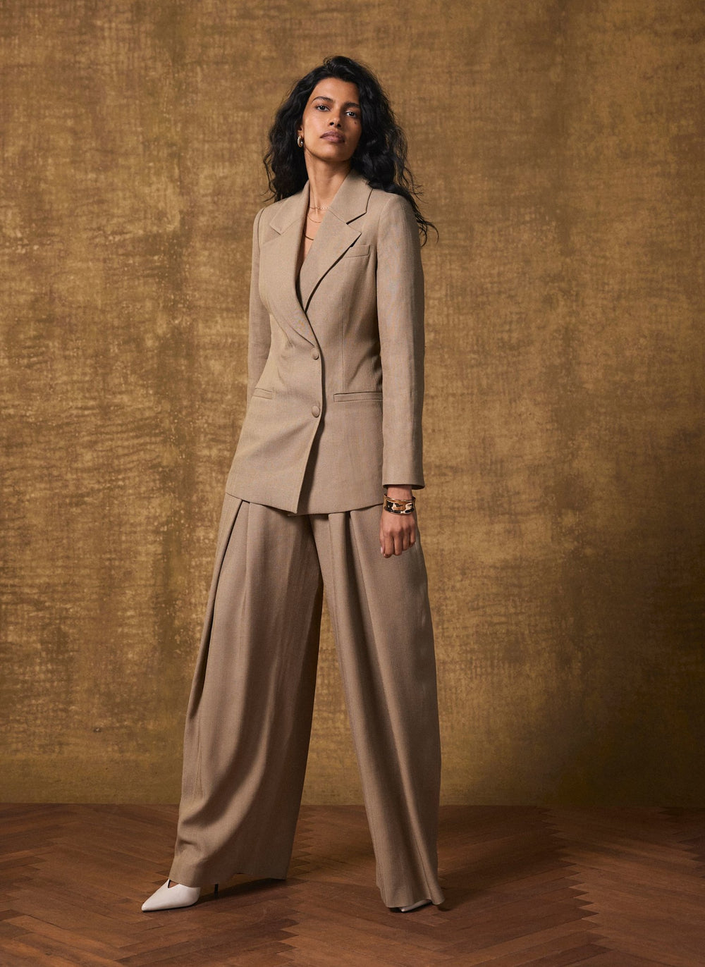 Neutral Wide Pleat Trousers