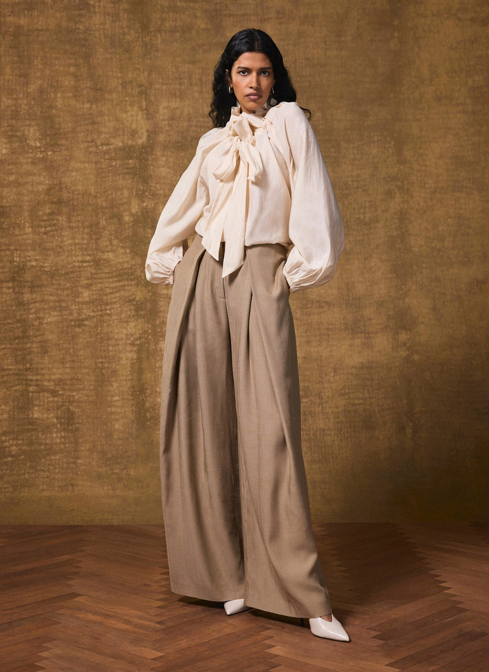 Neutral Wide Pleat Trousers