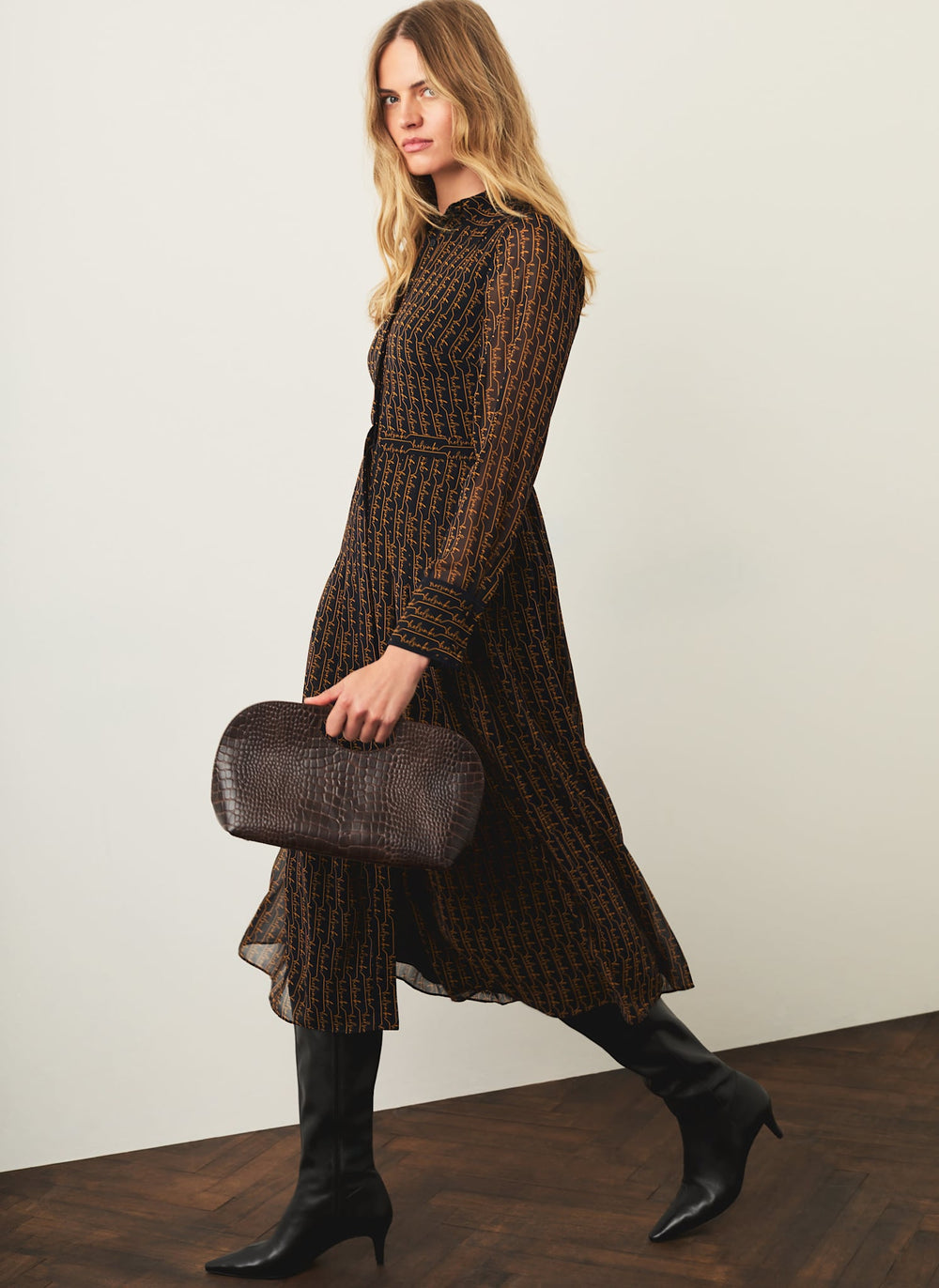 Navy Graphic Print Midi Shirt Dress
