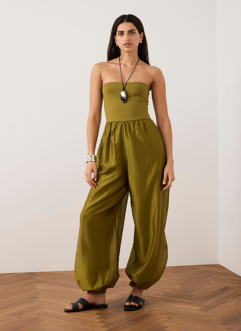 Green Bandeau Balloon Jumpsuit