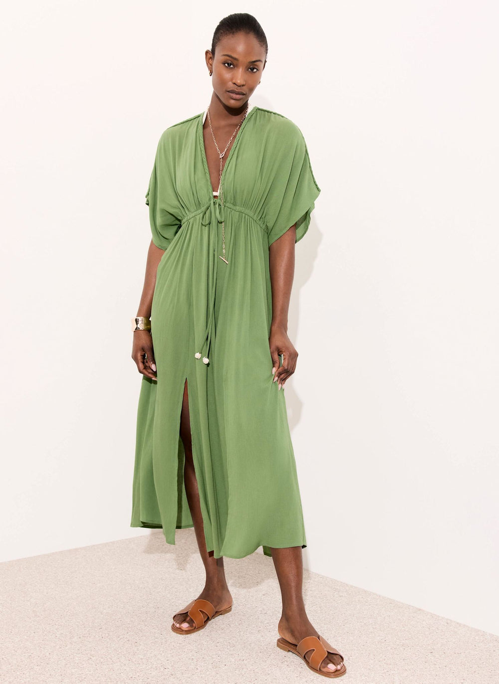 Green Cotton Beach Maxi Dress