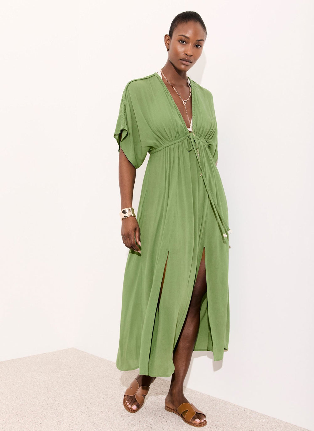 Green Cotton Beach Maxi Dress