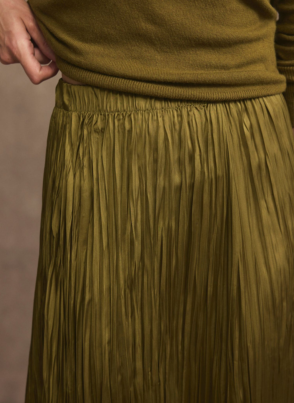 Olive Green Crinkle Maxi Skirt