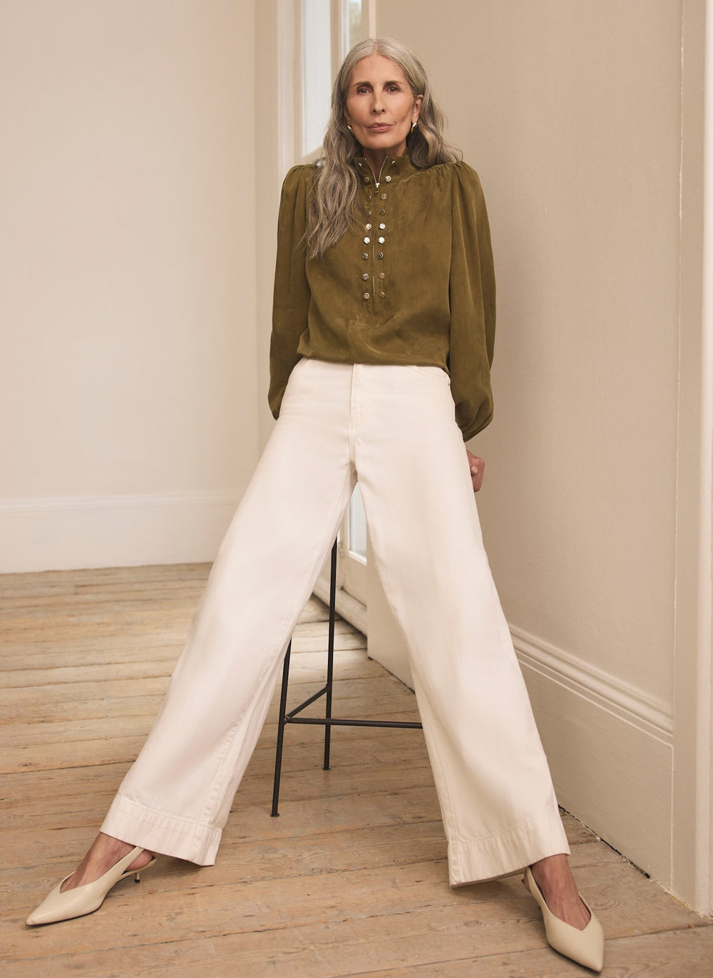 Olive Green Zip Detail Blouse