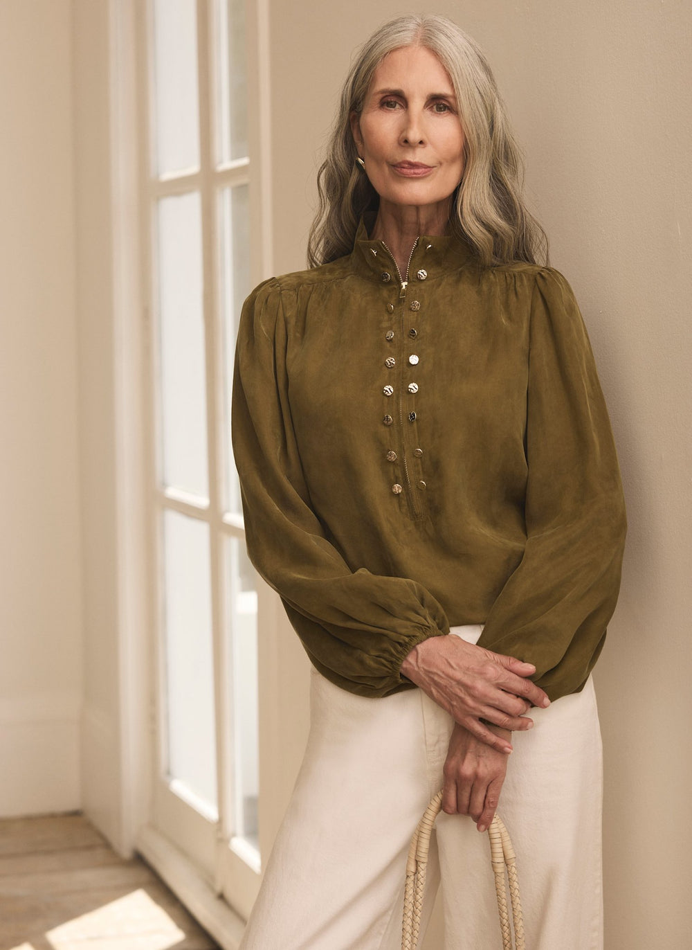 Olive Green Zip Detail Blouse