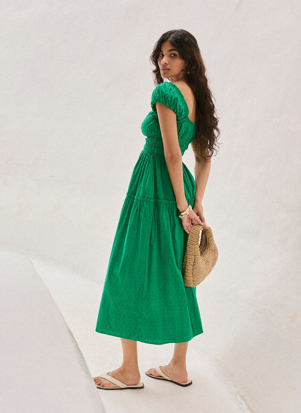 Green Cotton Midi Dress – Mint Velvet