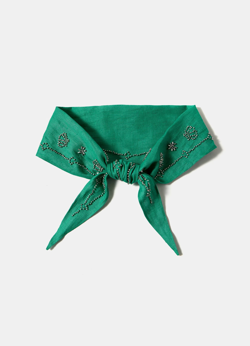 Green Linen Embellished Neck Scarf
