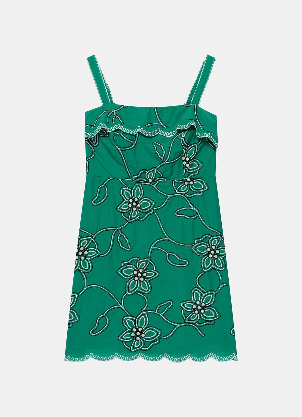 Green Cotton Floral Embroidered Mini Dress – Mint Velvet