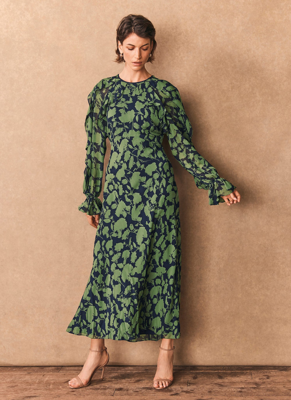 Green Floral Print Midi Dress
