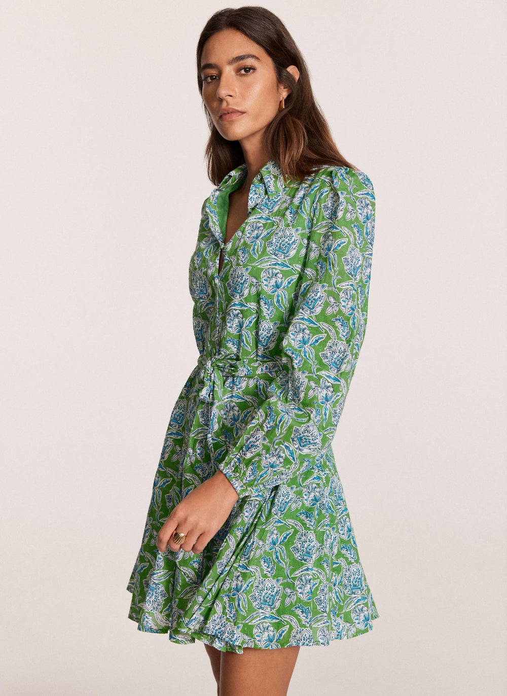 Green Floral Print Mini Dress
