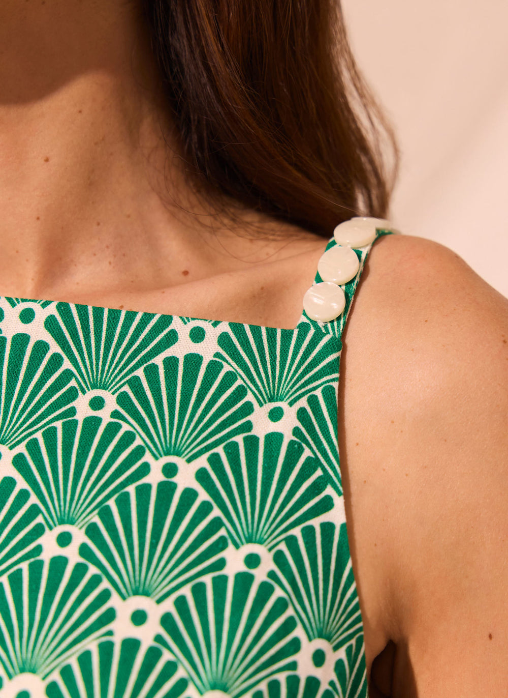 Mint Velvet Green Beige Blend Printed Midi Dress | Size 14 | Green | Sleeveless