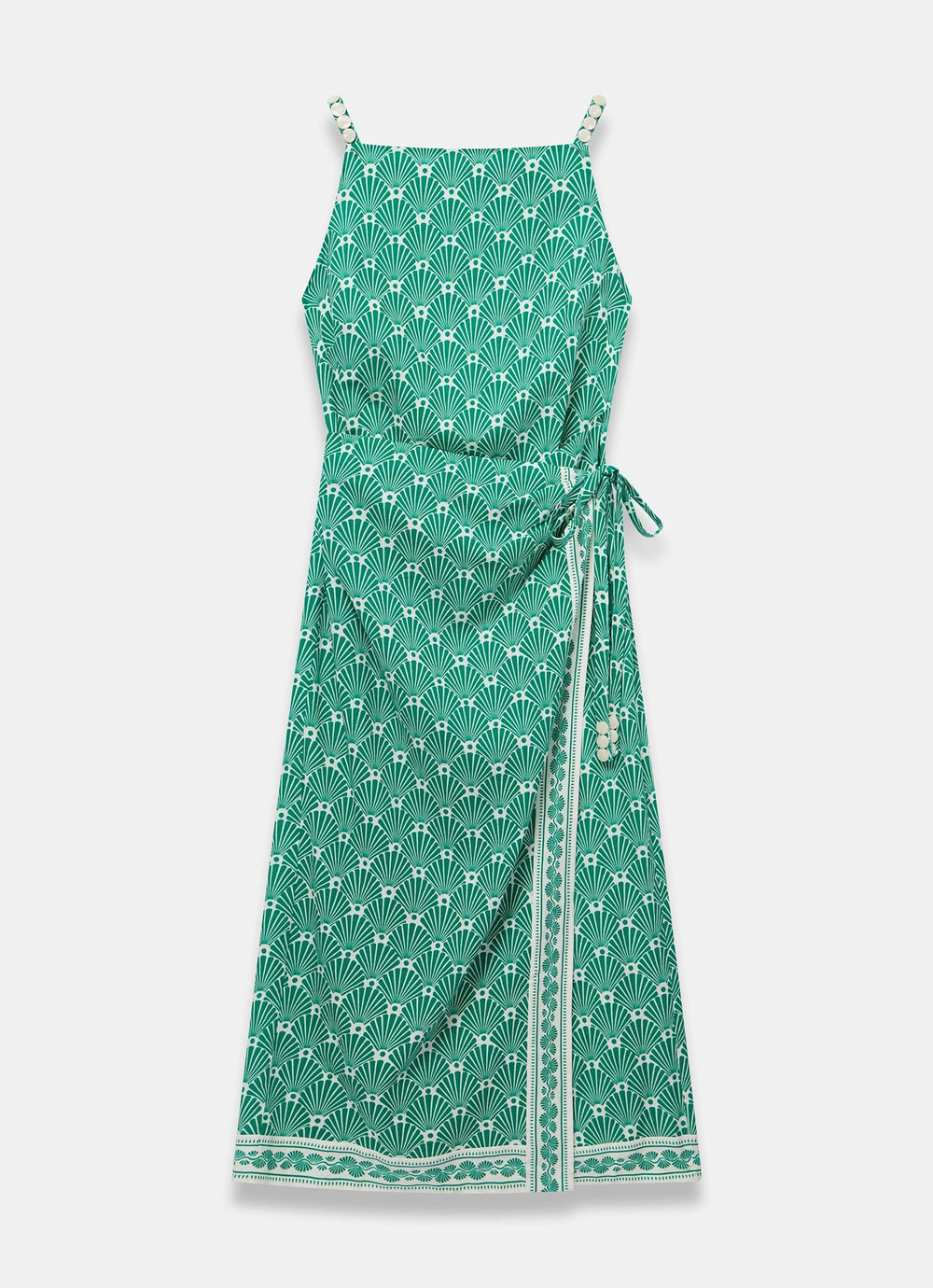Mint Velvet Green Beige Blend Printed Midi Dress | Size 14 | Green | Sleeveless