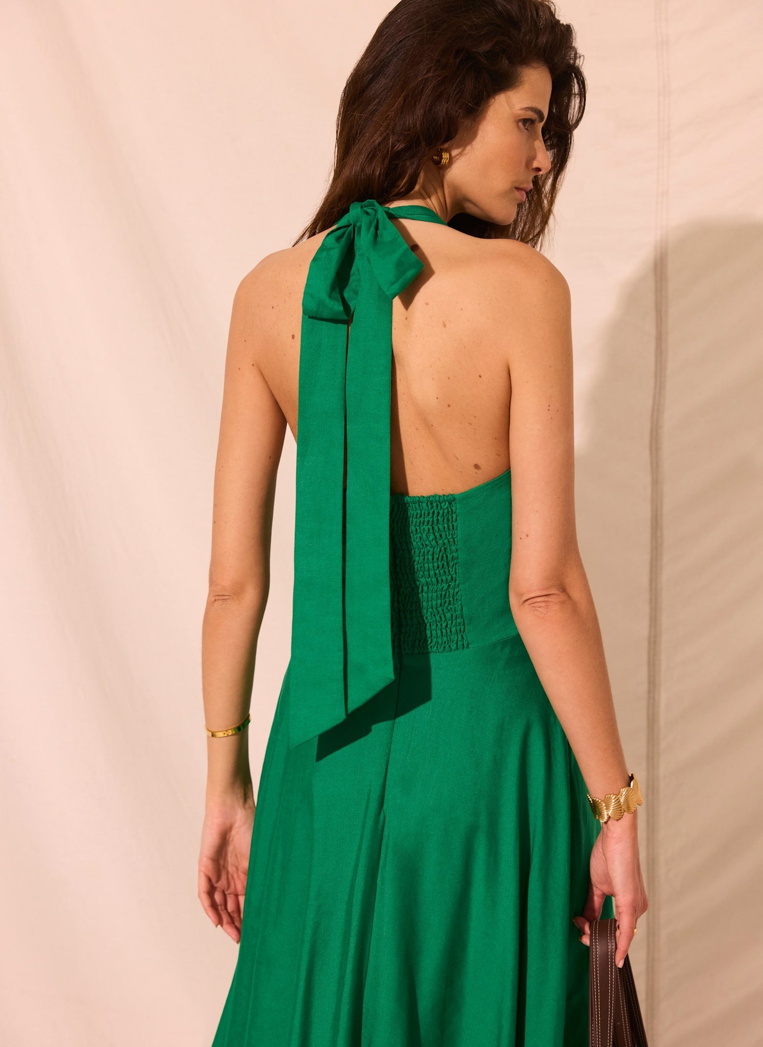 Green Linen Blend Halter Midi Dress – Mint Velvet